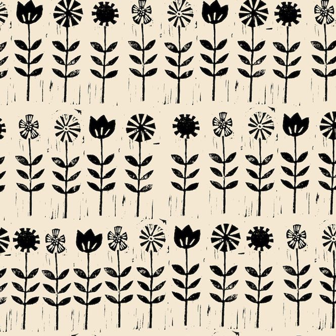 Hovedbilde Naturhvit med svarte blomster