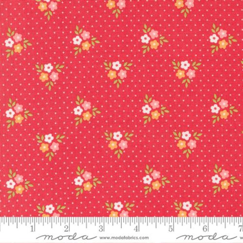 Strawberry Lemonade - små blomster og prikker på rødt - 50cm