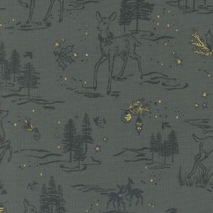 Old World Yuletide - Reinsdyr og trær med litt gull på blågrå bunn 50cm