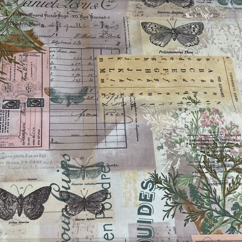 Tim Holtz,roser, sommerfugler og tekst 1m